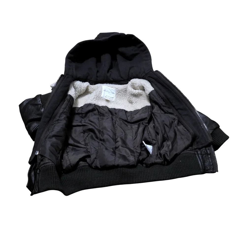 Starting Out Kids Faux Leather Sherpa Lined Hooded Brwon Jacket 18M‎